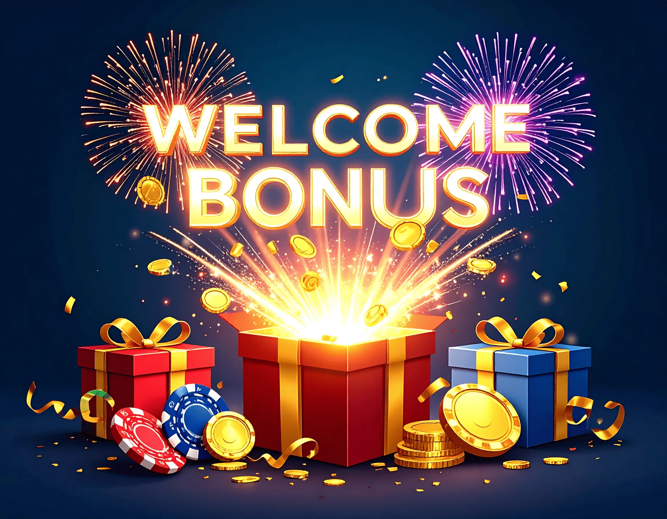 Bônus de boas-vindas com fichas e comemoração